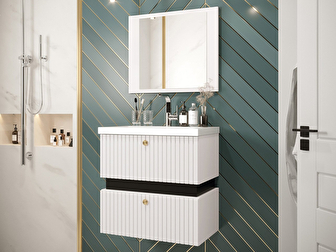 Fürdőszoba bútor VI Sashike (fehér + fehér + fekete)