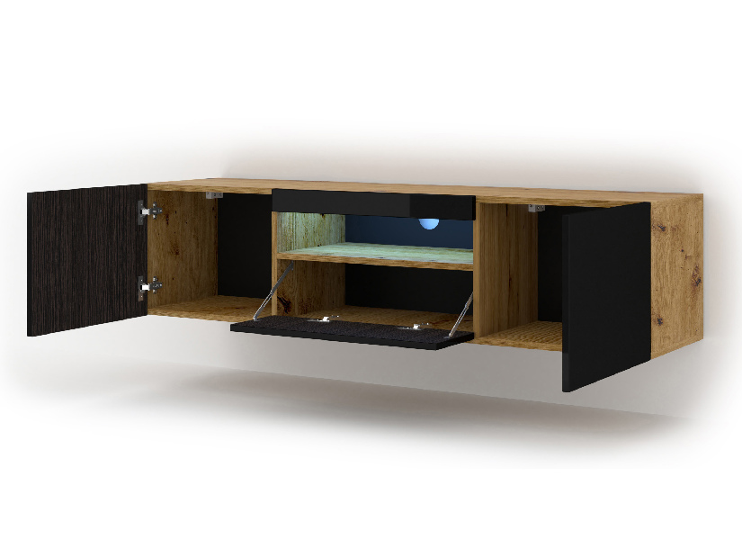 TV asztal/szekrény Aurora (artisan tölgy + fekete) (LED)
