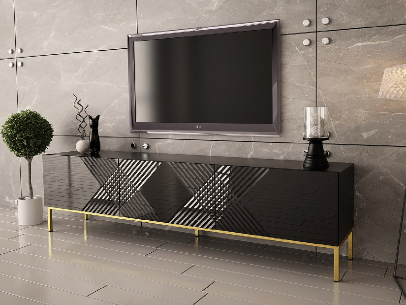 TV asztal/szekrény Magnilda 190 (fekete/fényes fekete)