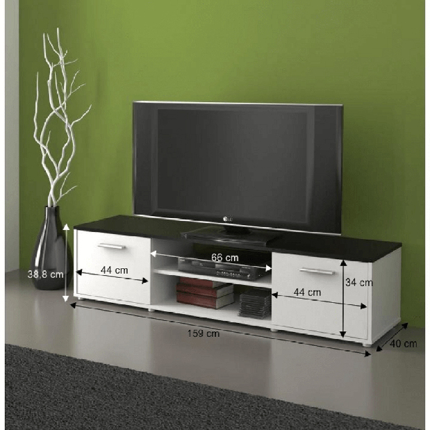 TV asztal/Szekrény Zelia (fekete+fehér)
