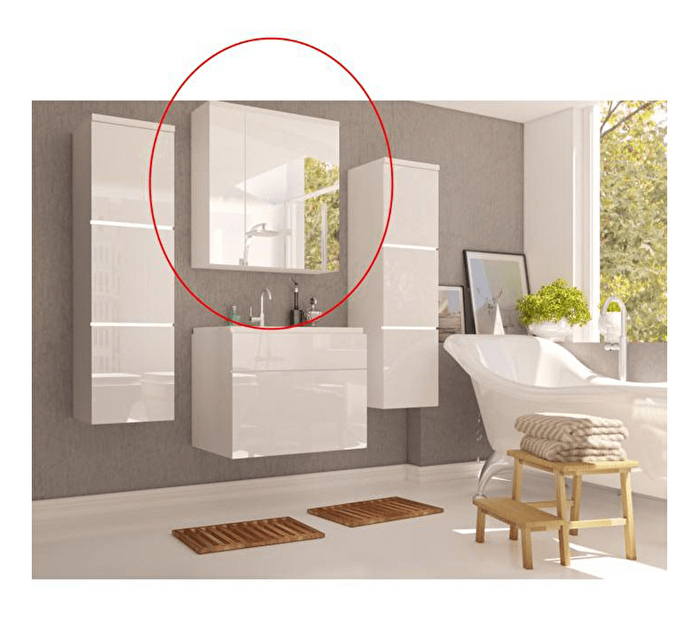 Fali fürdőszoba szekrény Maeve (fehér + extra magasfényű fehér)
