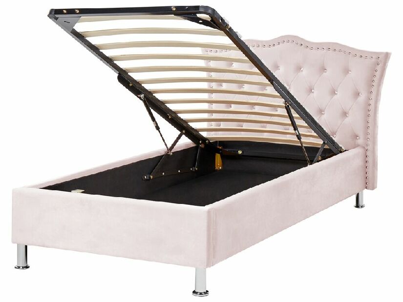 Egyszemélyes ágy 200 x 90 cm Metty (rózsaszín) (ágyráccsal) (tárolóhellyel)