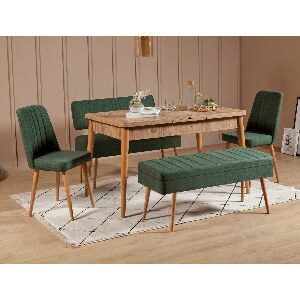 Széthúzható étkezőasztal 2 székkel és 2 paddal Vlasta (atlanti fenyő + zöld)