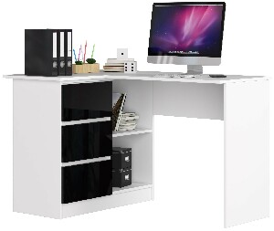 Sarok PC asztal Bodhi (fehér + fényes fekete) (B)