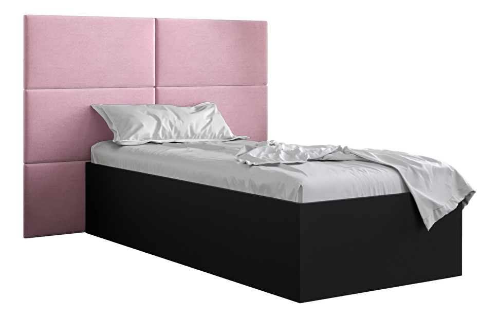 Egyszemélyes ágy kárpitozott fejtámlával 90 cm Brittany 2 (matt fekete + rózsaszín) (ágyráccsal)