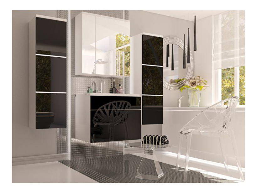 Fürdőszoba szekrény mosdó alá Maeve (fehér + extra magasfényű fekete) *kiárusítás