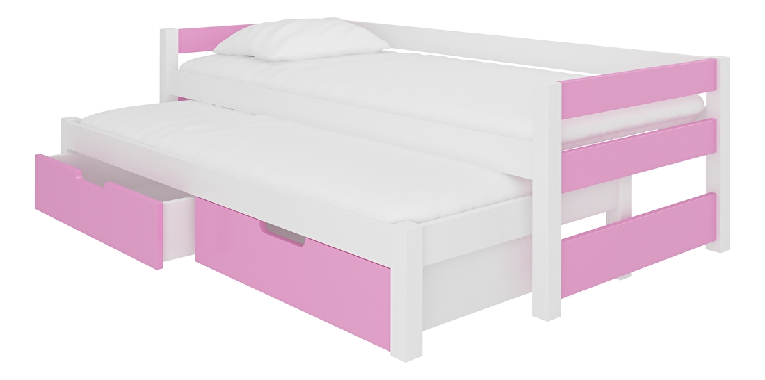Széthúzható gyerekágy 200x90 cm Fifo (ágyráccsal és matraccal) (fehér + rózsaszín)