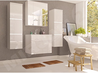 Fürdőszoba Mandy (fehér + fényes fehér) (mosdóval és szifonnal) (világítással)  *kiárusítás