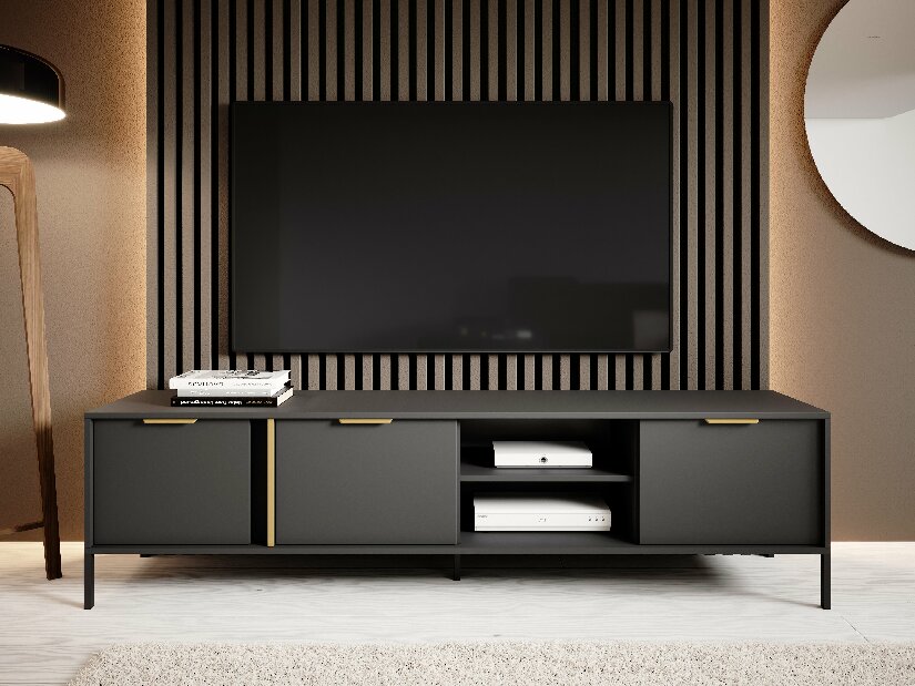 TV asztal/szekrény Lyran 3D (antracit + arany)