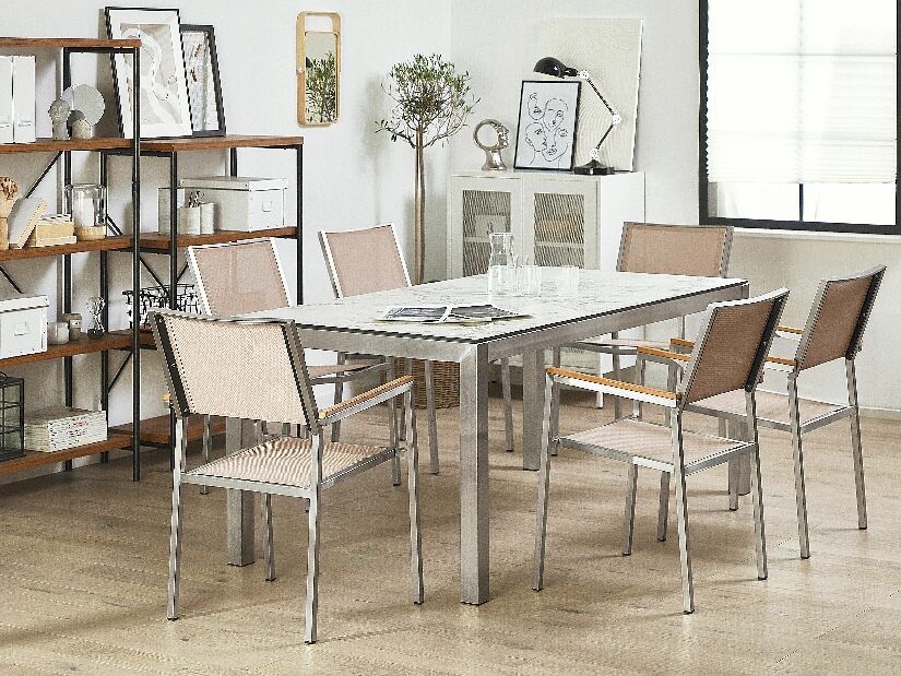 Kerti bútor szett GROSSO (mramor) (laminát HPL) (bézs székek) (6 fő részére)