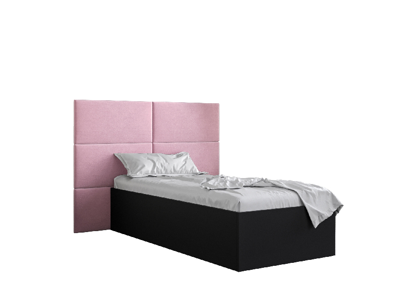 Egyszemélyes ágy kárpitozott fejtámlával 90 cm Brittany 2 (matt fekete + rózsaszín) (ágyráccsal)