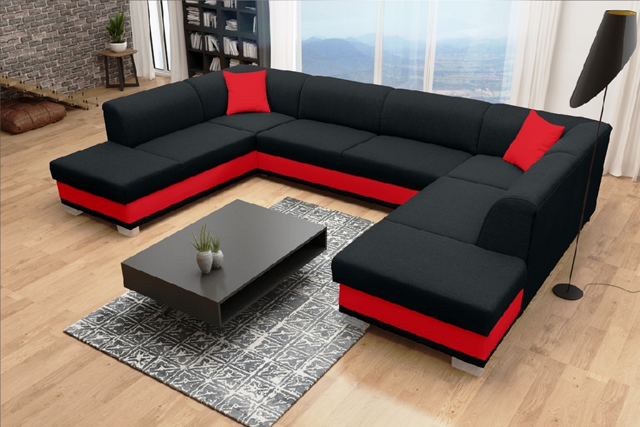 U alakú kanapé Darcia (fekete + piros) (J)