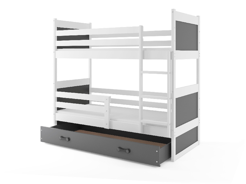 Emeletes ágy 80 x 190 cm Ronnie B (fehér + grafit) (ágyrácsokkal és tárolóhellyel)