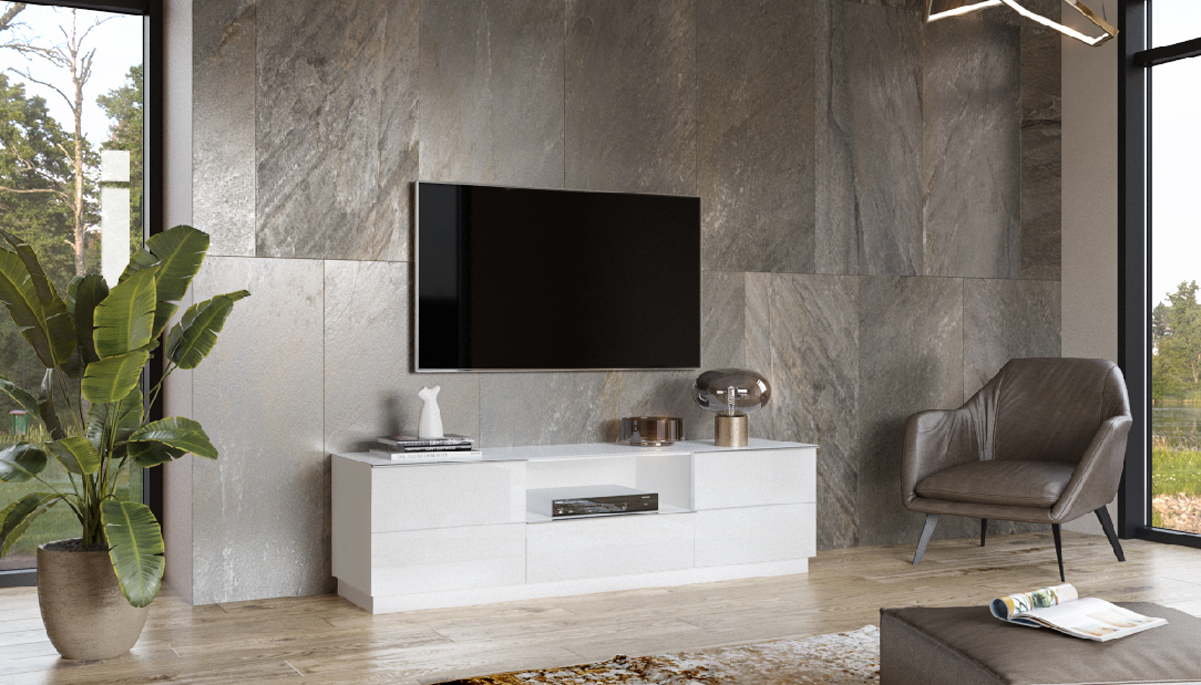 Falra szerelhető TV asztal Henry Typ 38 (fehér + magasfényű fehér)