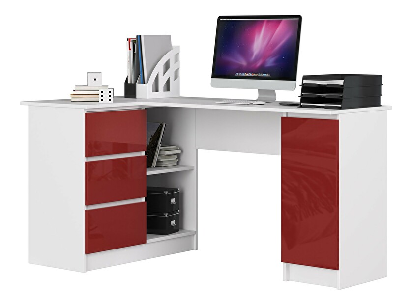 Sarok PC asztal Bevin (fényes piros) (B)
