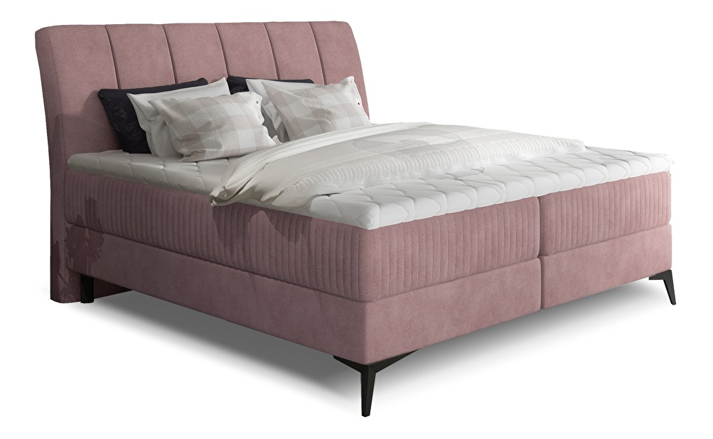 Franciaágy Boxspring 160 cm Alberto (rózsaszín) (matracokkal)