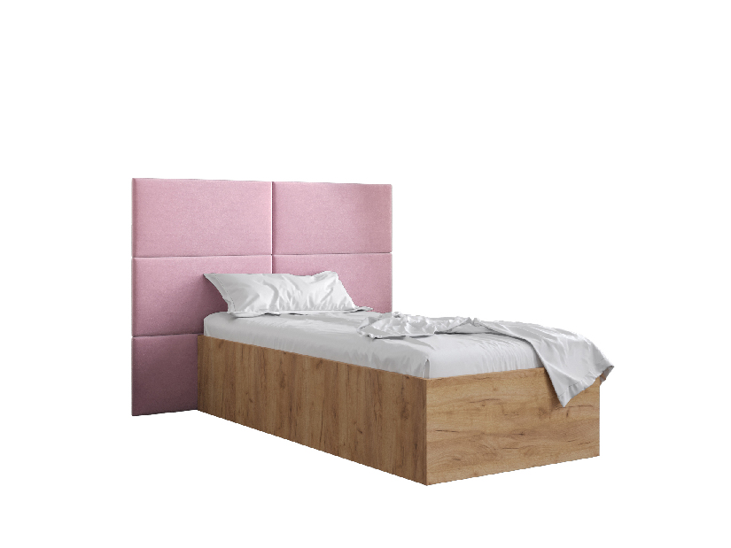 Egyszemélyes ágy kárpitozott fejtámlával 90 cm Brittany 2 (arany craft tölgy + rózsaszín) (ágyráccsal)