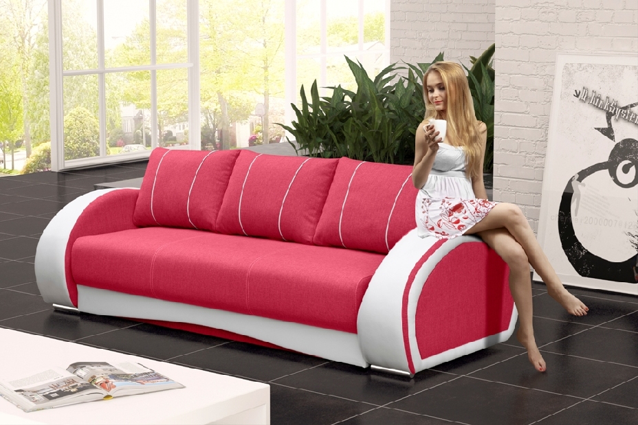 Háromszemélyes kanapé Cario (rózsaszín + fehér)