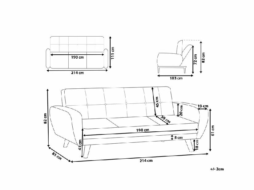 Háromszemélyes kanapé Flong (világosszürke)