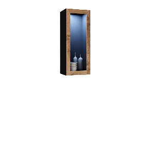 Vitrin 90 üveg Zylia (fekete + wotan tölgy) (kék LED világítás)