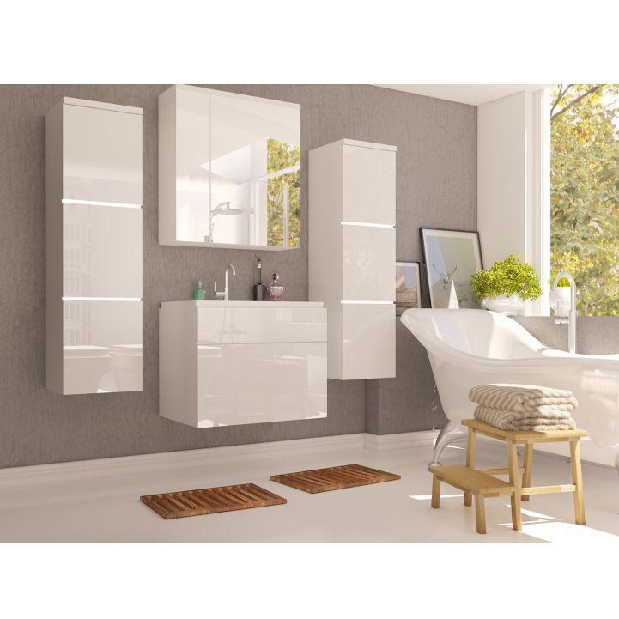 Fürdőszoba szekrény mosdó alá Maeve (fehér + extra magasfényű fehér) *kiárusítás