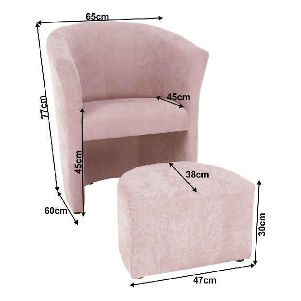 Fotel Rosana (rózsaszín) (zsámollyal)