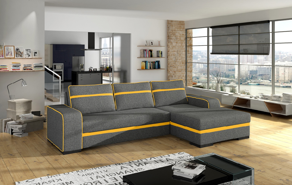 Sarok kanapé Fira (szürke + sárga) (J)