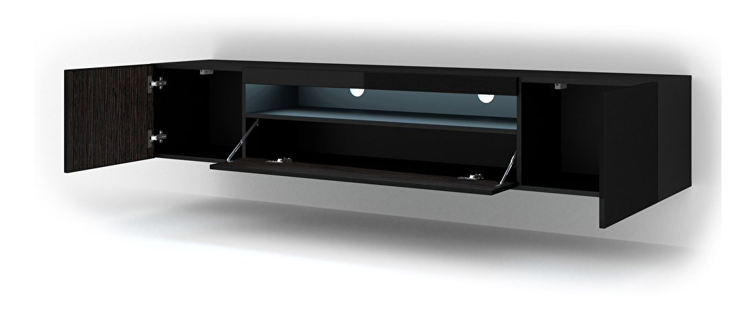 TV asztal/szekrény Aurora 200 (fényes fekete) (LED)