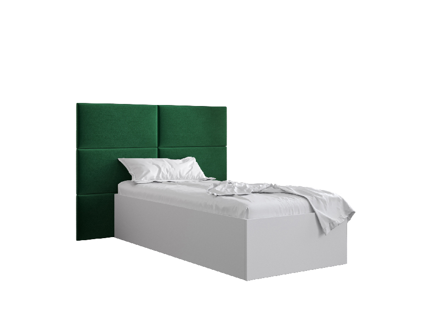 Egyszemélyes ágy kárpitozott fejtámlával 90 cm Brittany 2 (matt fehér + zöld) (ágyráccsal)