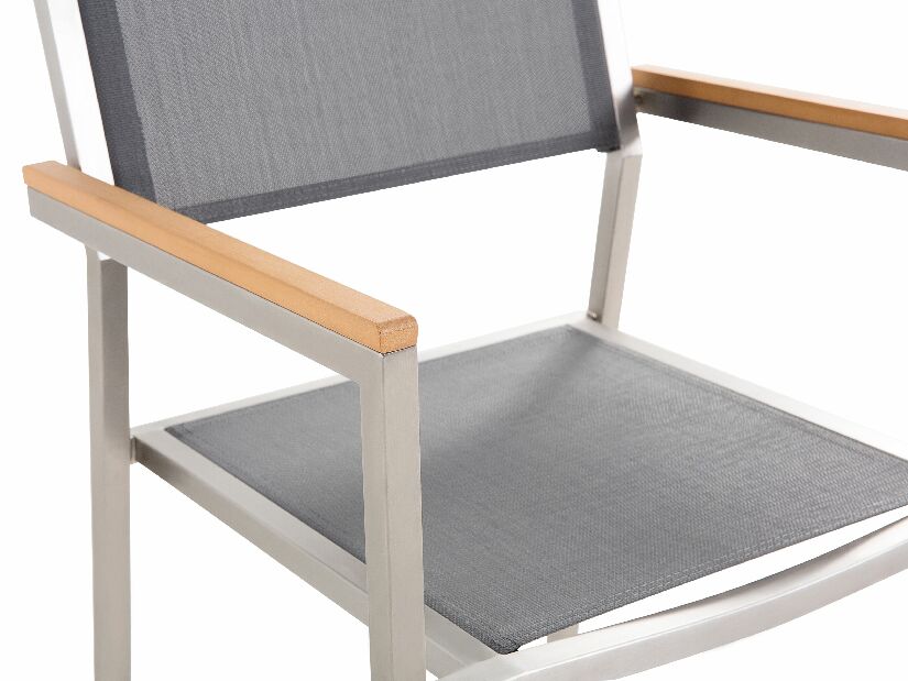 Kerti bútor szett GROSSO (tölgy) (laminát HPL) (szürke székek) (6 fő részére)