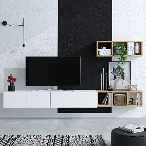TV asztal/szekrény Pria (fehér + tölgy)
