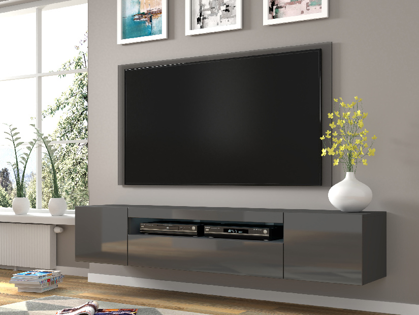 TV asztal/szekrény Aurora 200 (fényes szürke) (LED)