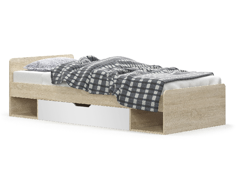Egyszemélyes ágy 90 cm Terrell (szonoma tölgy + fehér) (matrac és ágyrács nélkül)