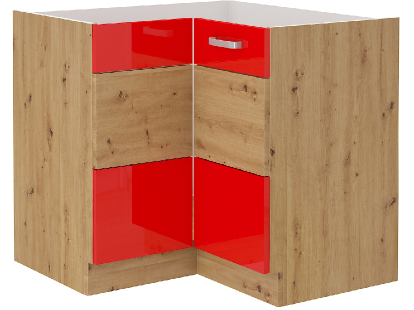 Sarok alsó konyhaszekrény Arryn 89x89 DN 1F BB (artisan tölgy +fényes piros)