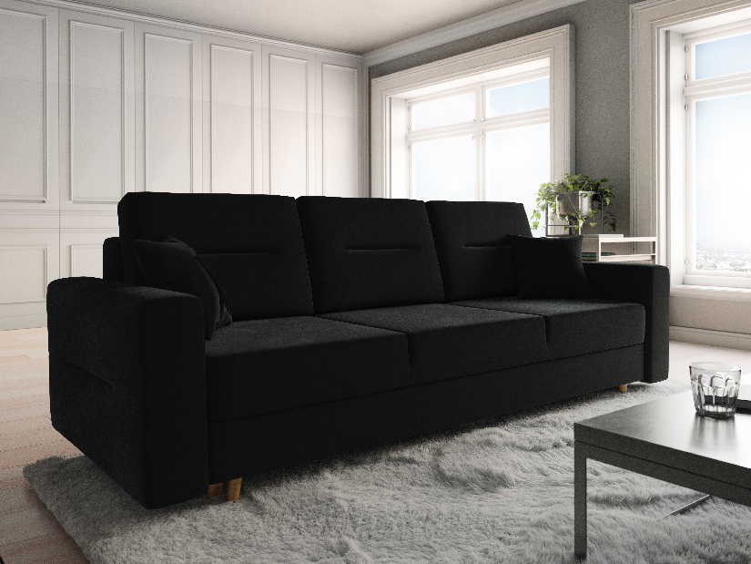 Szétnyitható kanapé Bergenia (fekete + fekete párnák)