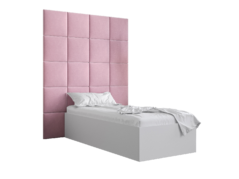 Egyszemélyes ágy kárpitozott fejtámlával 90 cm Brittany 3 (matt fehér + rózsaszín) (ágyráccsal)