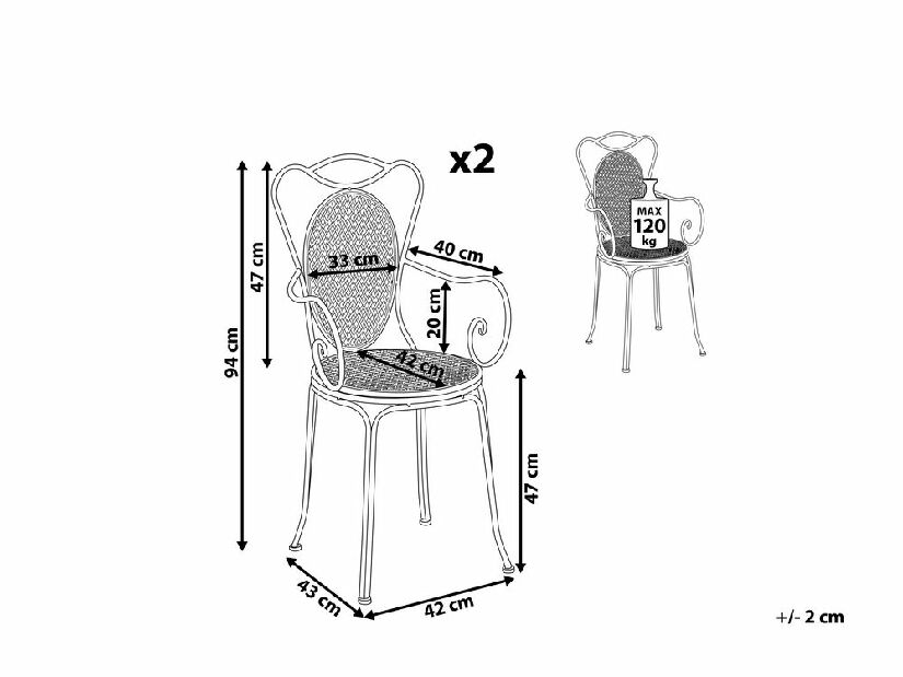 Kerti szék szett 2db CINQUE (fém) (szürke)