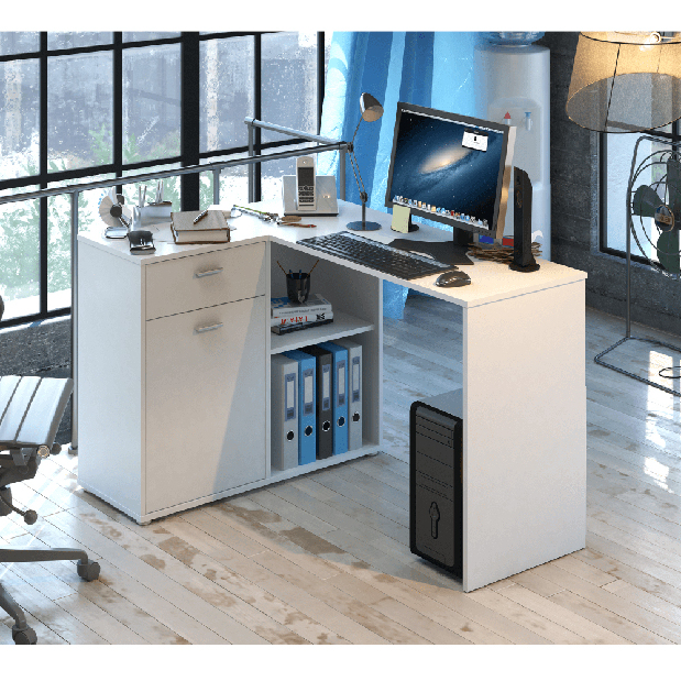 Sarok számítógépasztal Kalimoro (fehér)