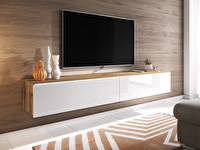 TV asztal/szekrény Dilune 180 (wotan tölgy + fényes fehér)  (világítás nélkül)