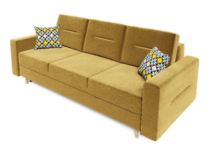 Szétnyitható kanapé Bergenia (sárga + mintás párnák)