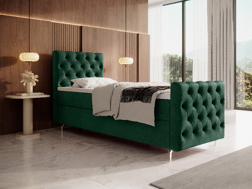 Egyszemélyes ágy 80 cm Clinton Comfort (smaragd) (ágyráccsal, tárolóhellyel)
