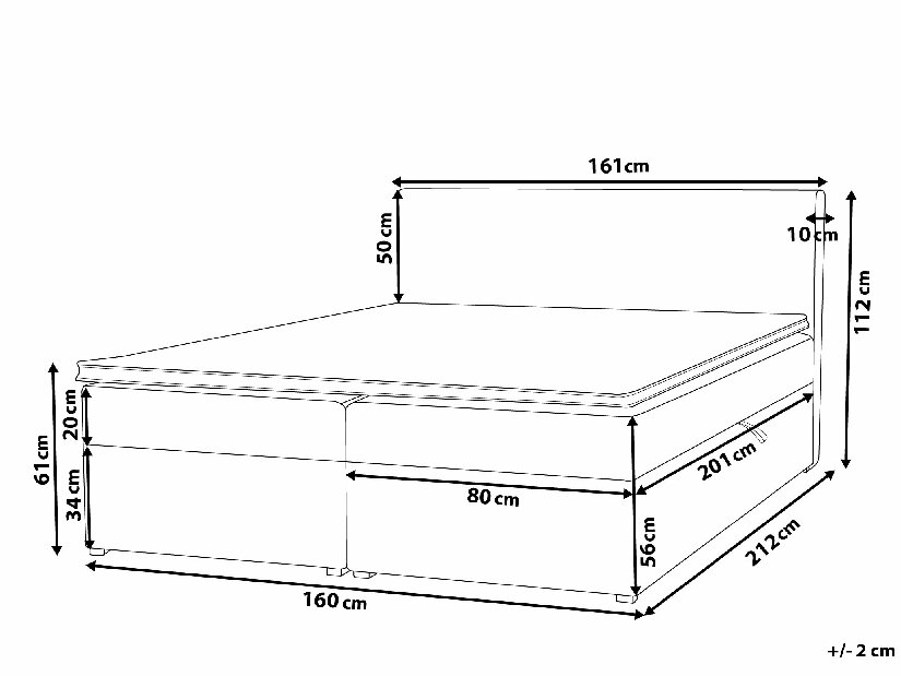 Franciaágy Boxspring 160 cm SENNOR (matracokkal és tárolóhellyel) (szürke)