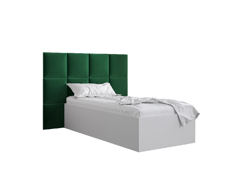 Egyszemélyes ágy kárpitozott fejtámlával 90 cm Brittany 4 (matt fehér + zöld) (ágyráccsal)