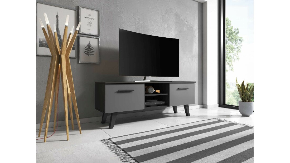 TV asztal/Kisebb szekrény Neal (matt fekete + grafit)