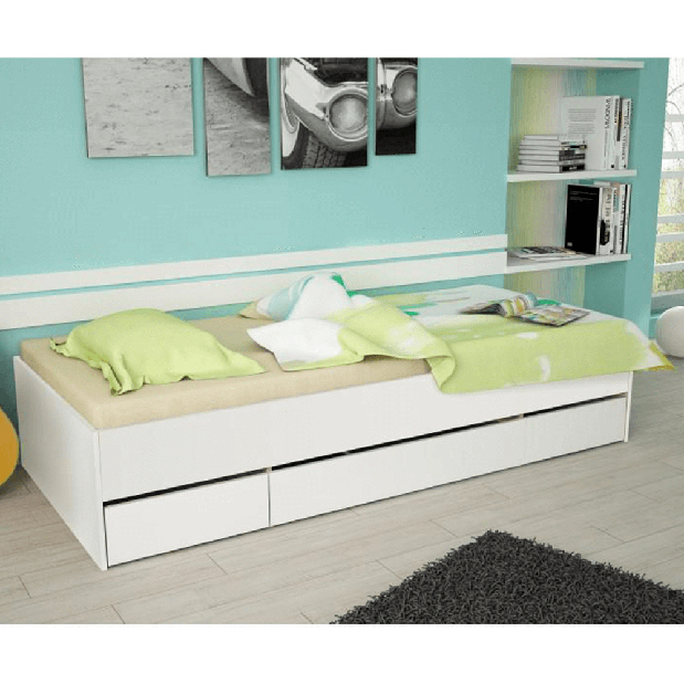 Egyszemélyes ágy 90 cm Matari (fehér + fehér)