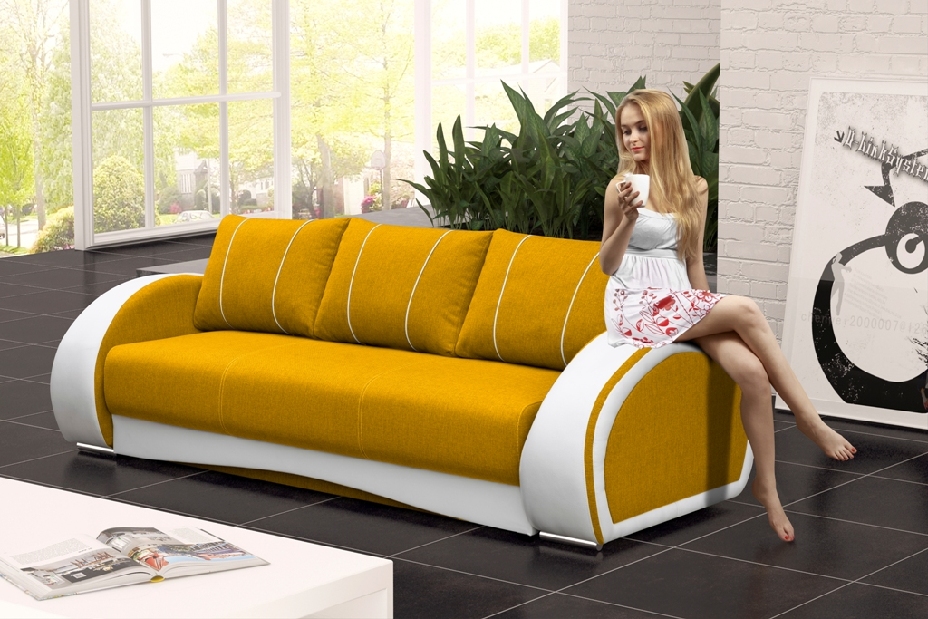Háromszemélyes kanapé Cario (sárga + fehér)