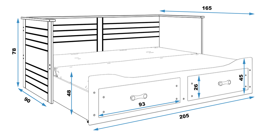 Egyszemélyes szétnyitható ágy 90 cm Harum (grafit) (ágyráccsal, matraccal és tárolóhellyel)