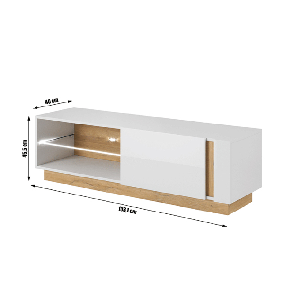 TV asztal/szekrény Cethos Typ 138 (fehér + grandson tölgy) *kiárusítás