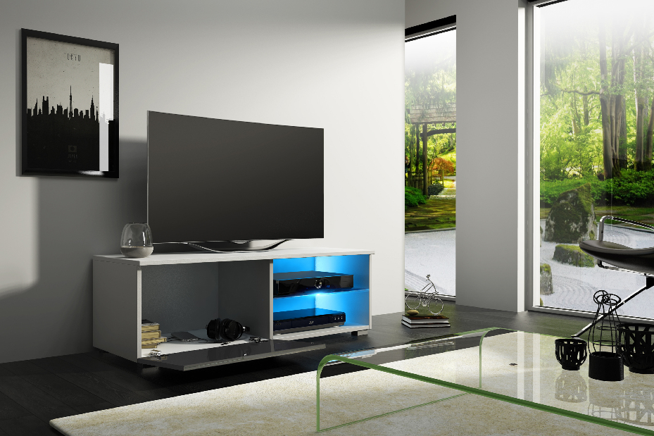 TV asztal/szekrény Mona 100 (matt fehér + fényes fehér)