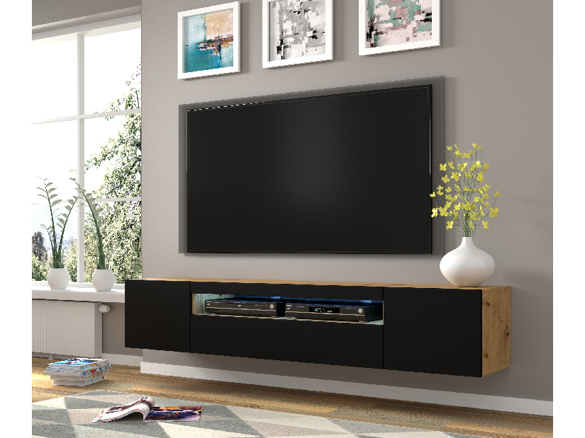 TV aszta/Szekrény Aurinko 200 (artisan tölgy + matt fekete) (világítással)